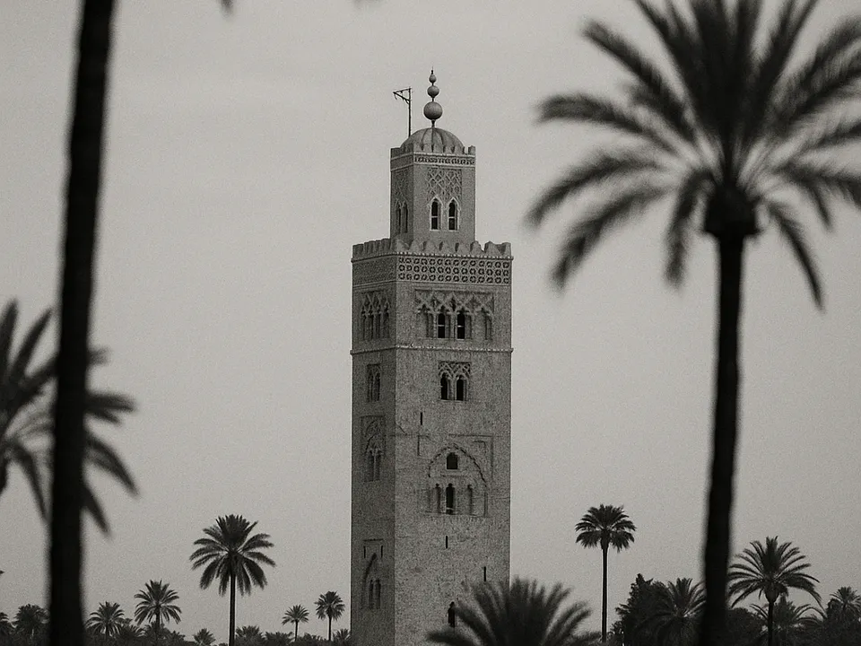 The Koutoubia among the palm trees, in Marrakech