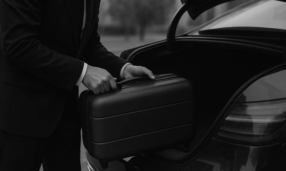 A chauffeur loading suitcases into a boot